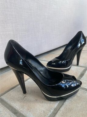 ALDO Black Patent Platform Peep Toe Pumps
